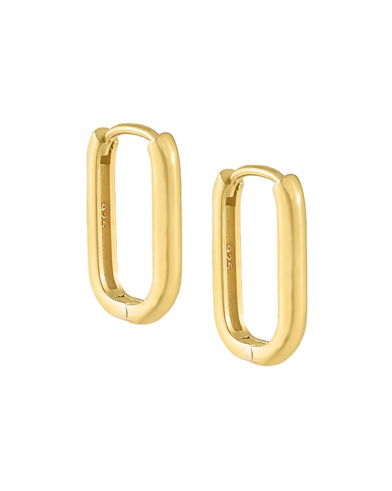 Front of a size 15 MM Solid Oval Huggie Earring Gold 15 MM in Gold by By Adina Eden. | dia_product_style_image_id:292434